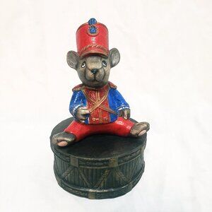 Christmas Mouse Soldier on Drum Figurine 6" Hand painted Vintage